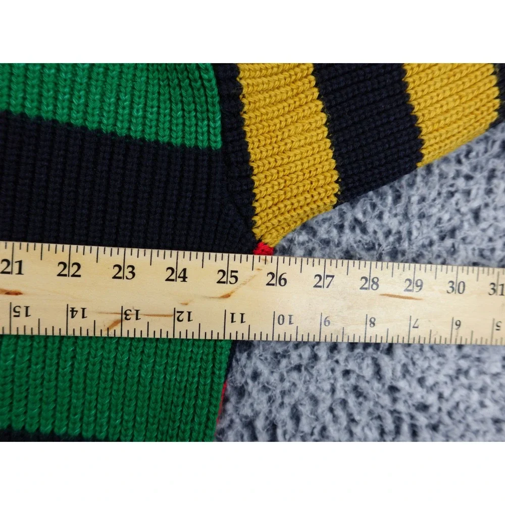 BDG Urban Outfitters Mens Striped Knit Sweater Medium Green Navy‎ Yellow Crest